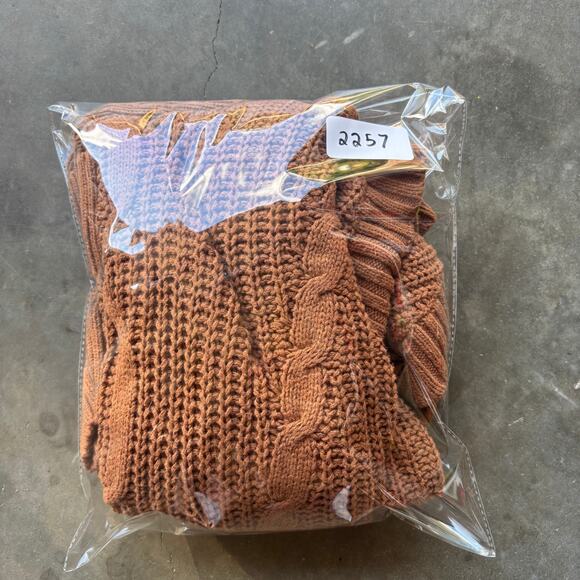 Express Sweater Women's M Brown Turtleneck Fisherman Chunky 3/4 Sleeve Pullover - Picture 12 of 12